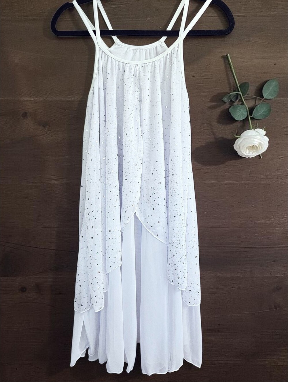 Body Wrappers White with Irridescent Shimmer Split Front Lyrical Dance Dress Med
